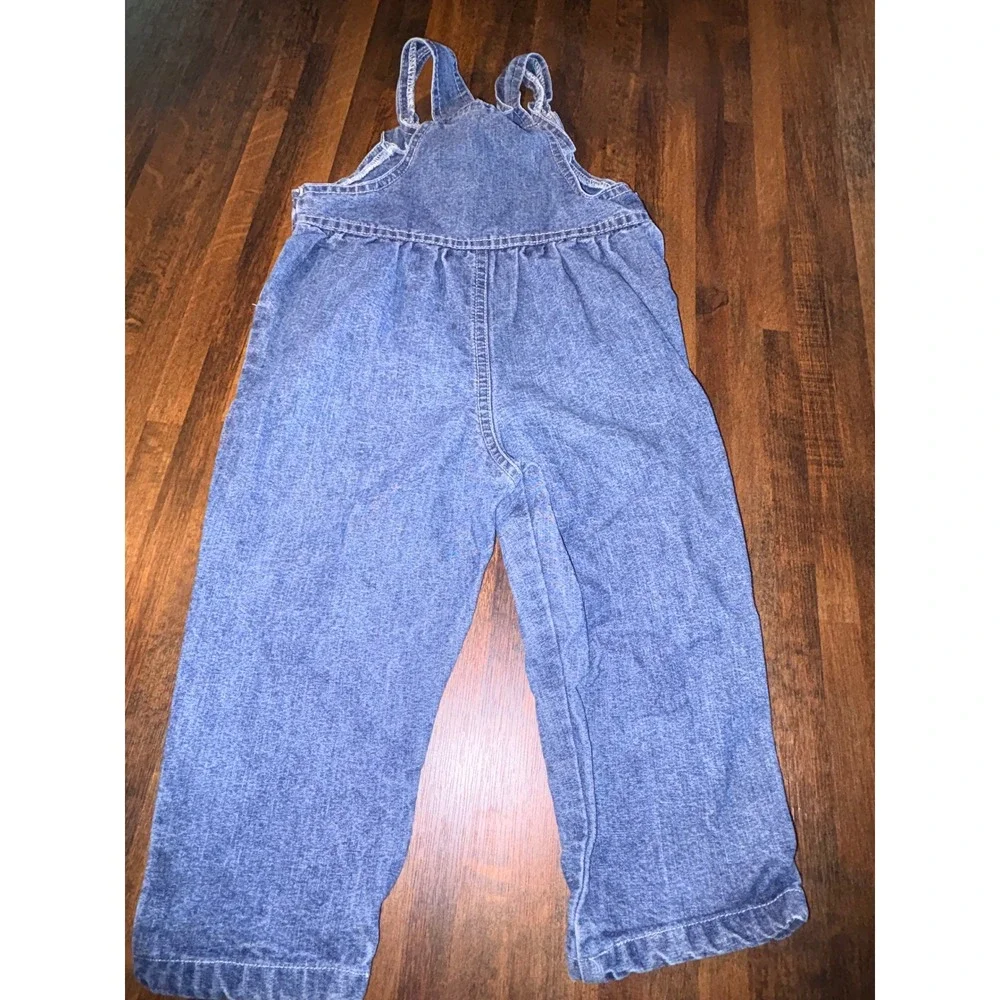 Vintage Kids Blue Denim‎ Applique Overalls Floral Heart Patches Size 24M